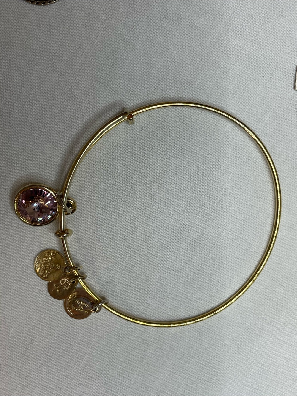 Alex and Ani Gold Tone Pink Crystal Charm Bangle Bracelet@